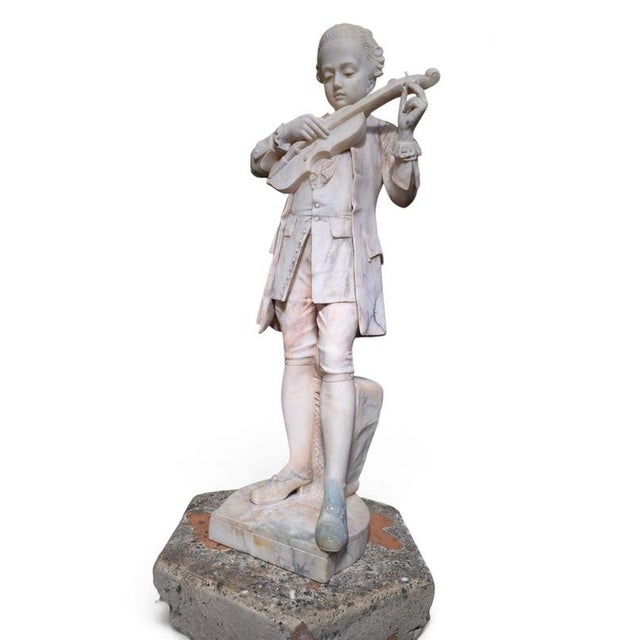 Grand Tour Alabaster Sculpture of Young Mozart Playing The, 1850, Alabaster For Sale - Image 6 of 17