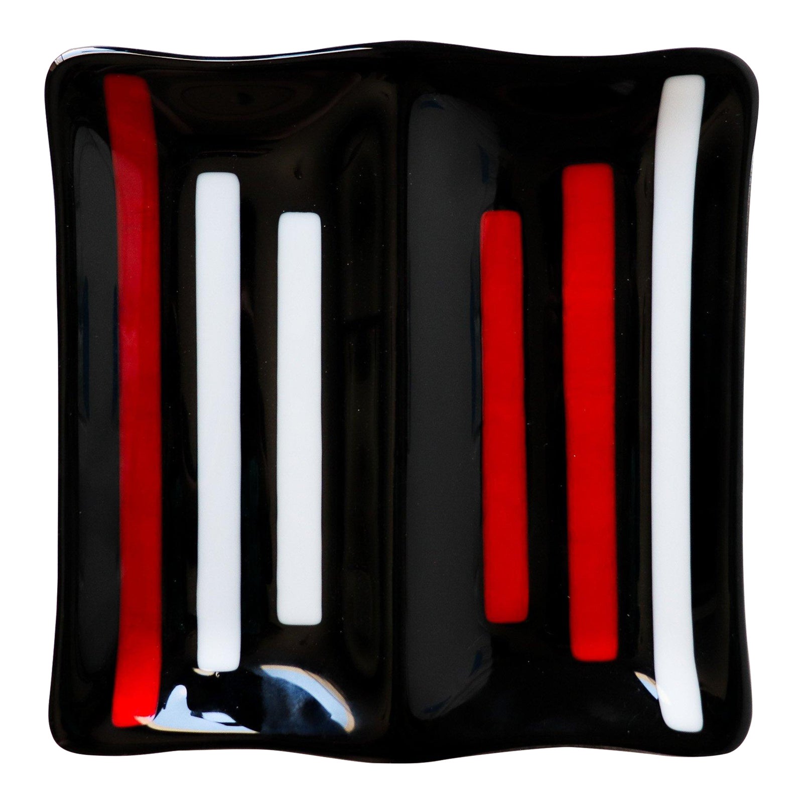 Mid Century Modern Fused Glass Art Tray in Red and Black | Chairish