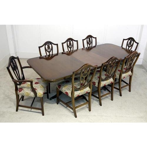 Brown Regency Dining Table and Hepplewhite Chairs, Set of 9 For Sale - Image 8 of 8