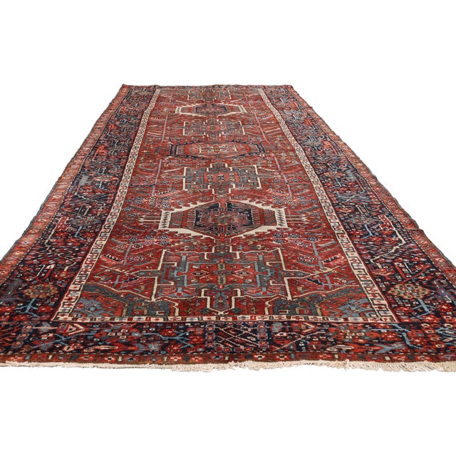 Mid-Century Modern Late 19th Century Persian Heriz Rug, 04'06 X 12'01 For Sale - Image 3 of 10