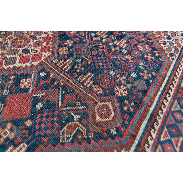 Blue 1900s Antique Rug Diamond Medallion Hand Knotted Distressed Wool on Linen Area Rug - 5’5” X 8’4” For Sale - Image 8 of 10