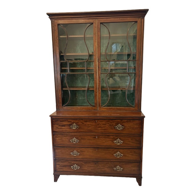 Antique Regency Mahogany Secretaire Bookcase Desk with Glazed Doors and Fitted Interior, 1830 For Sale