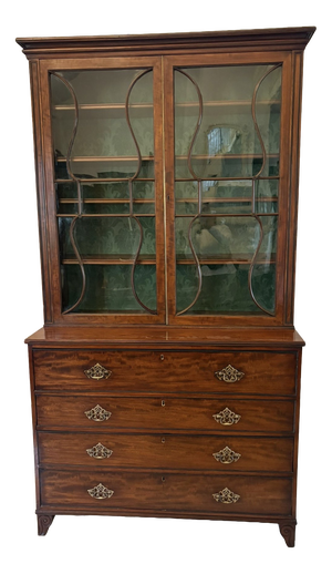 Antique Regency Mahogany Secretaire Bookcase Desk with Glazed Doors and Fitted Interior, 1830