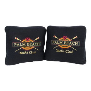 Felted Wool & Embroidered "Palm Beach Yacht Club Pillows -Pair For Sale