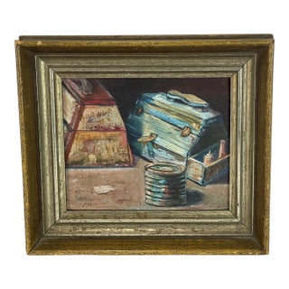 Listing Title Vintage 1962 Signed Aviles Artist’s Toolbox Still Life Painting For Sale