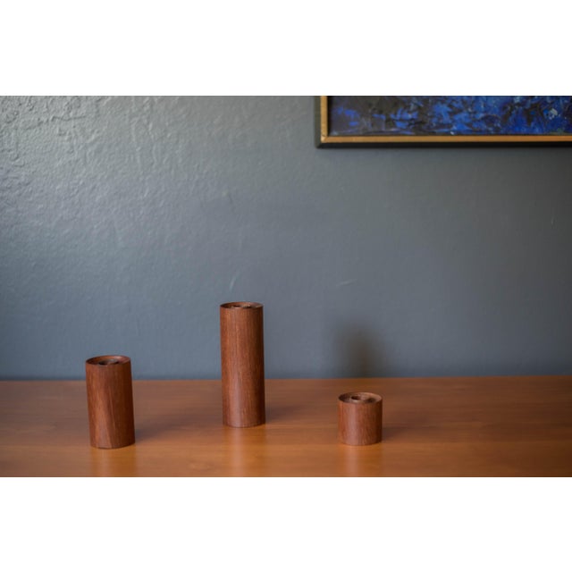 Mid-Century Modern Set of Three Sculptural Teak Mid Century Modern Candlestick Holders For Sale - Image 3 of 7