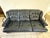 Navy Blue Vintage Navy Blue Leather Regency Sofa | Tufted Curved Front, Brass Nailhead Trim For Sale - Image 8 of 12