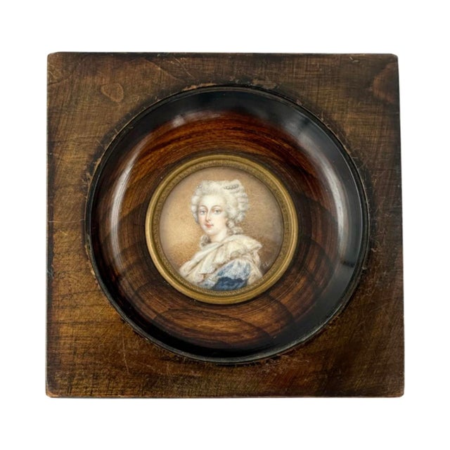 Antique French Style Miniature Portrait of a Lady in Deep Wood Frame For Sale - Image 12 of 12