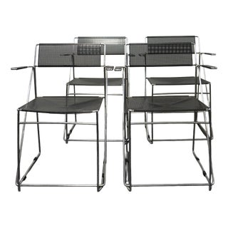 X Line Chairs with Armrests by Niels Jørgen Haugesen, 1970s, Set of 4 For Sale