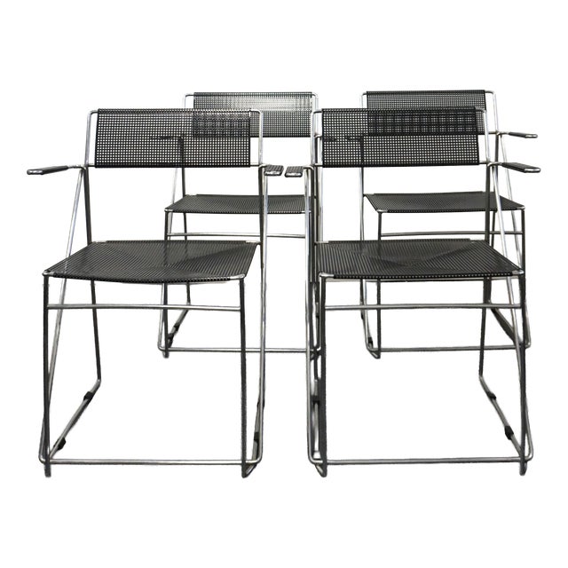 X Line Chairs with Armrests by Niels Jørgen Haugesen, 1970s, Set of 4 For Sale