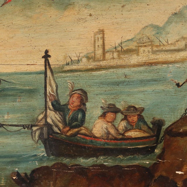 Unknown, Painting Sea and Port View, Oil on Panel For Sale - Image 5 of 12