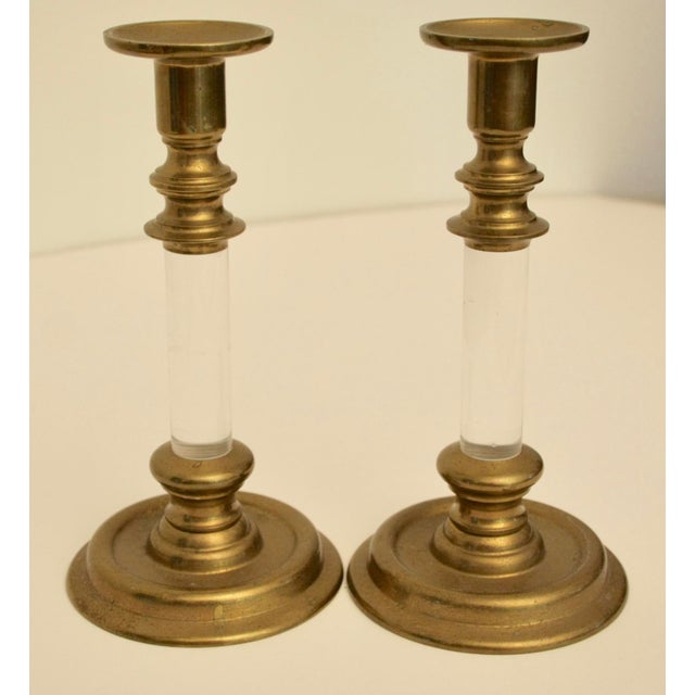 Lucite & Brass Candle Holders A Pair Chairish