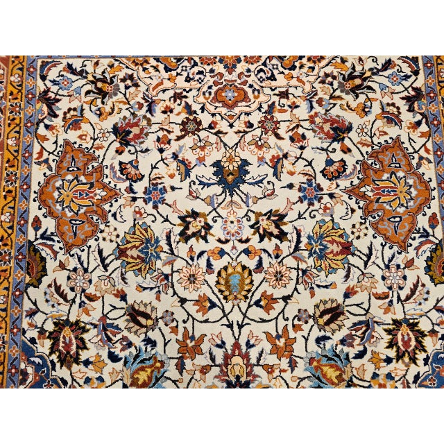 Vintage Persian Isfahan Rug, Hand-Knotted Wool & Silk, Allover Floral Pattern, Ivory & Brick-Red, 4x6 For Sale - Image 16 of 18