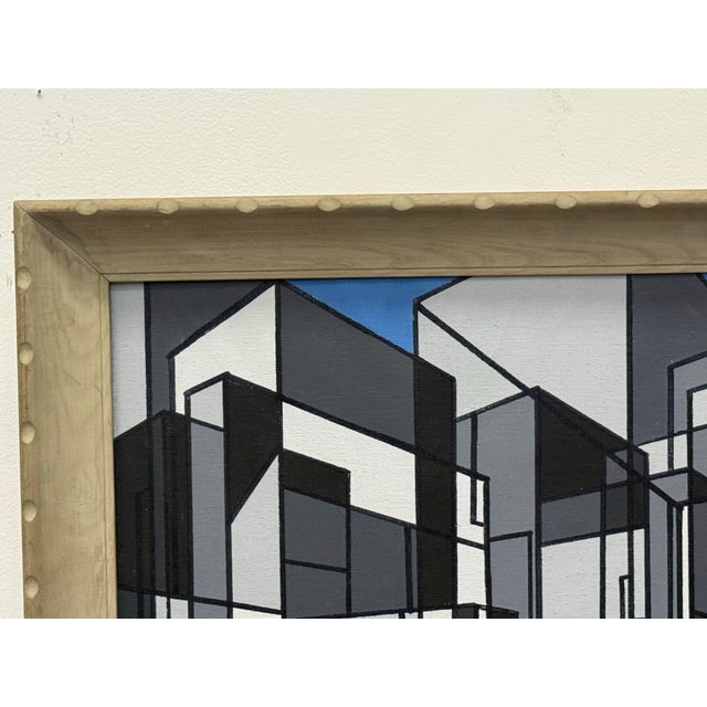 Mid-Century Modern Vintage Cubist Painting Cityscape For Sale - Image 3 of 7