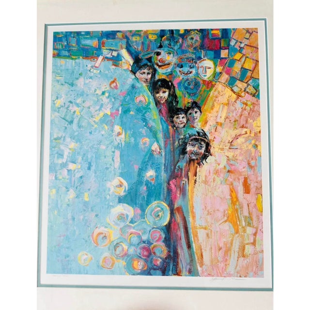 Sky Blue 1990s Framed Art Print “Faces” For Sale - Image 8 of 8