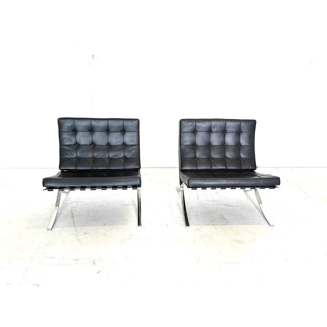 Mid-Century Modern Leather Barcelona Chairs by Ludwig Mies van der Rohe for Knoll Inc., Set of 2 For Sale - Image 3 of 17