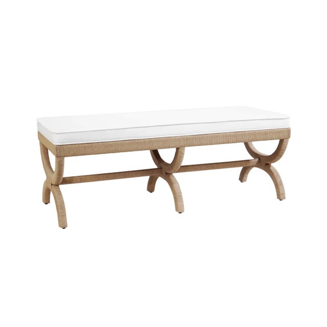 Contemporary Matthew Izzo Home Xanadu Bench - Neo-Classical Natural Rope Bench With White Performance Linen Cushion For Sale - Image 3 of 8