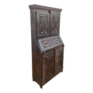Antique Spanish Carved Wooden Bureau Cabinet With Drop-Front Desk, 19th Century For Sale
