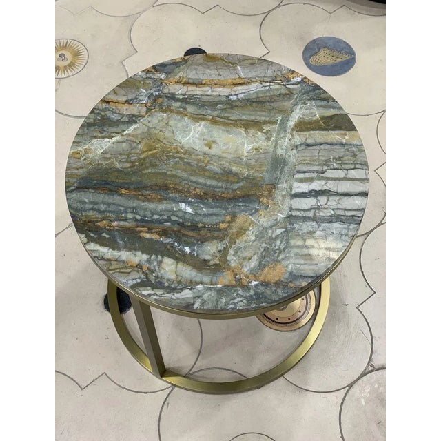 Modern Diana Round Coffee Table with Brass Tint & Marble by Casa Botelho For Sale - Image 4 of 8