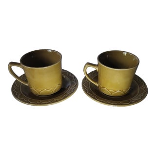 1980s Golden Seville Stoneware Coffee Mugs Saucers For Sale