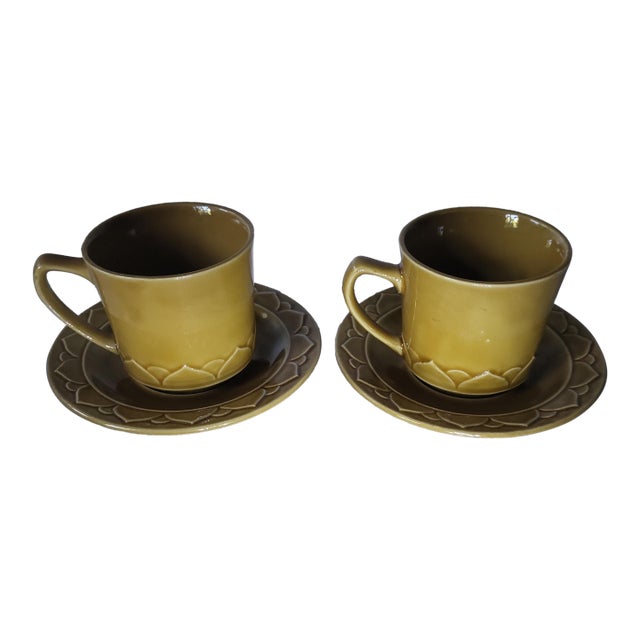 1980s Golden Seville Stoneware Coffee Mugs Saucers For Sale