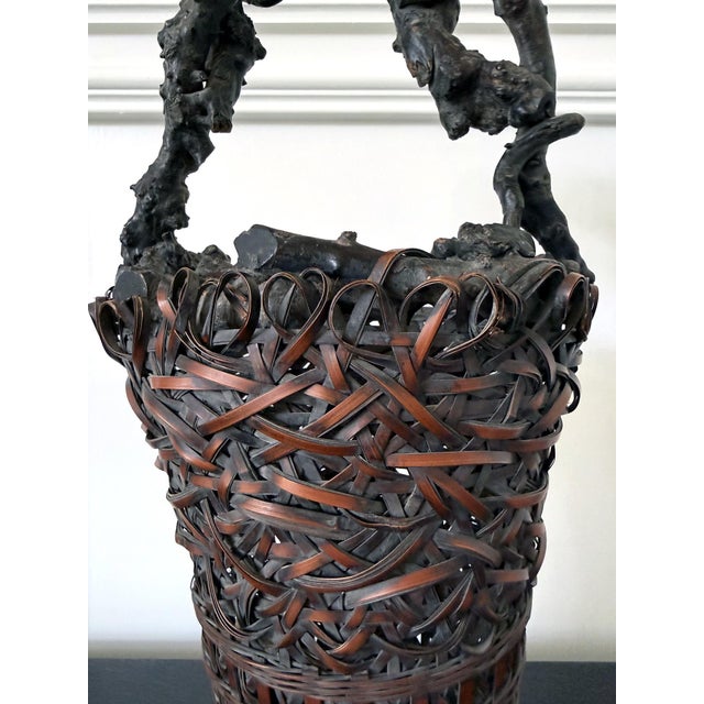 Antique Japanese Smoke Bamboo Basket with Wisteria Root Handle Meiji Period For Sale - Image 4 of 16