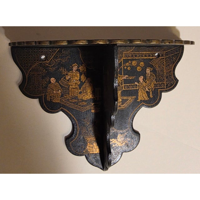 Chinoiserie Chinoiserie Black Paper Mache Wall Shelf Bracket For Sale - Image 3 of 17