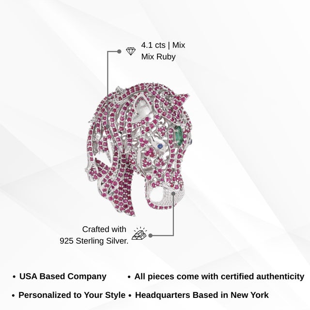 Vintage Style 4.1 Ct Pavé Set Ruby Horse Head Unisex Brooch - Luxury Christmas Gift For Sale - Image 10 of 12
