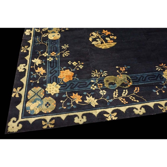 Large Size 1920s Blue Navy Antique Chinese Bat and Reindeer Design Peking Rug For Sale In New York - Image 6 of 9