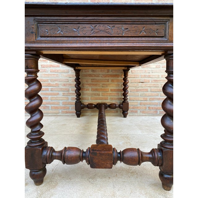 French Carved Wood Writing Table With Barley Twist Legs, Mid-20th Century For Sale - Image 17 of 17