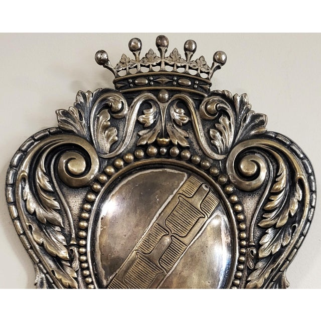 Pair Antique American Coat of Arms Crown Silver Plate Bronze Wall Sconces C&A For Sale - Image 15 of 17