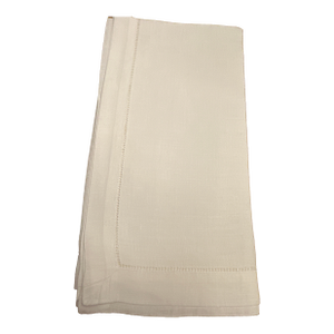 Mid 20th Century White Linen Hemstitch Luncheon Napkins- Set of 12