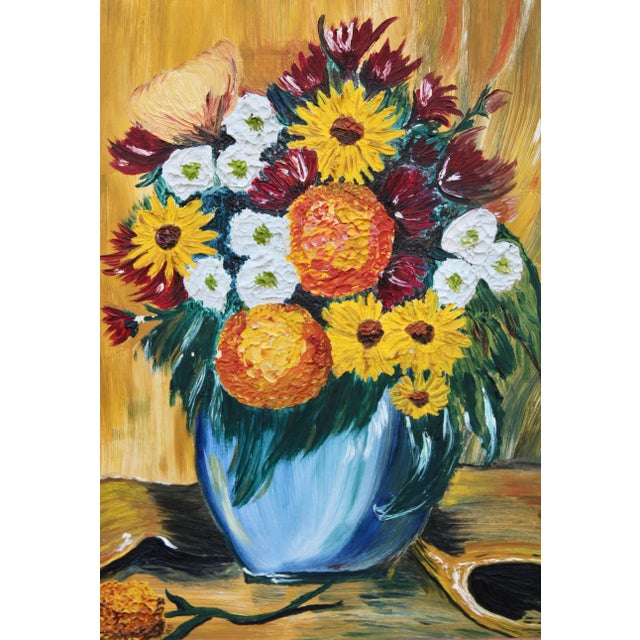 Paint Vintage 1960s Floral Still Life Original Oil Painting For Sale - Image 7 of 12