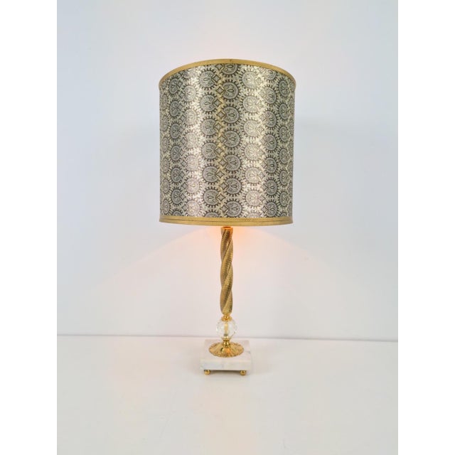 Traditional Empire Marble Crystal Brass Stem Table Lamp, 1920 For Sale - Image 3 of 10
