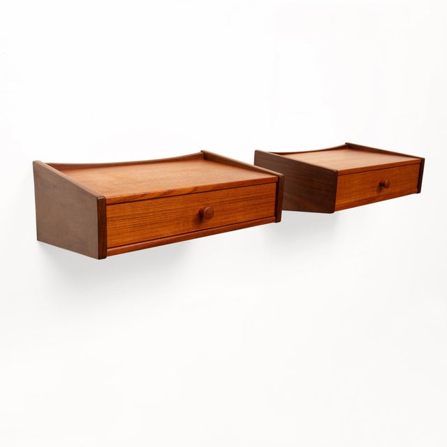 Vintage Danish Mid-Century Floating Teak Nightstands—Pair For Sale - Image 4 of 10