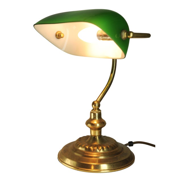 Victorian Student Desk Lamp with Racing Green Glass Shade and Switch For Sale - Image 12 of 14