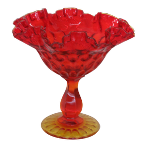 Fenton Amberina Thumbprint Style Ruffled Pedestal Large Compote Candy Dish 4488b