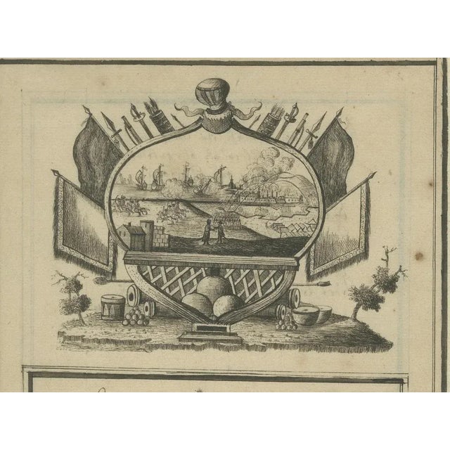 Paper Antique German Engraving Allegory of War and Poem and Naval View, 1700s For Sale - Image 7 of 11