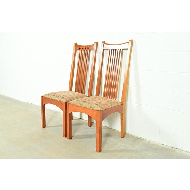 Mission Stickley Arts & Crafts Cherry Wood High Back Spindle Side Chairs or Dining Chairs, Pair For Sale - Image 3 of 14