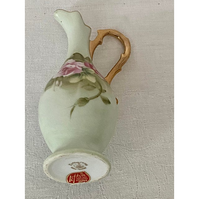 Mid 20th Century Lefton Porcelain Green Heritage Rose Hand-Painted Porcelain Ewer/Miniature Pitcher/Bud Vase Excellent Condition For Sale In Denver - Image 6 of 8