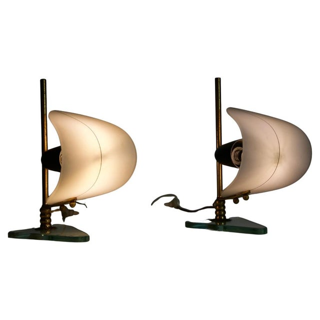 Brass and Opaline Sailboat Table Lamps, 1950s, Set of 2 For Sale - Image 17 of 17