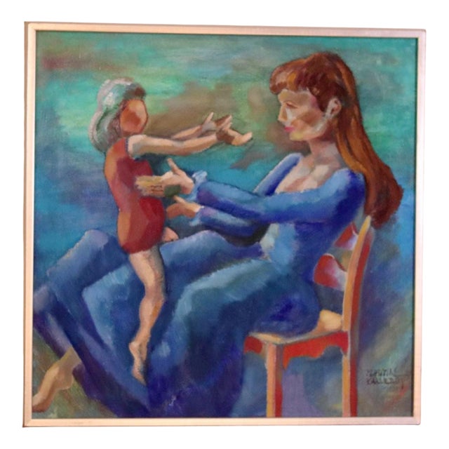 Martin Kallerroj, Mother and Child, 1960s, Oil Painting, Framed For Sale