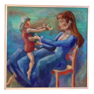 Martin Kallerroj, Mother and Child, 1960s, Oil Painting, Framed