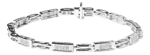 14K White Gold 1.0 Cttw Invisible Set Princess Cut Diamond Alternating Station and Link Tennis Bracelet (I-J Color, I1-I2 Clarity) - Size 7.25" Inches
