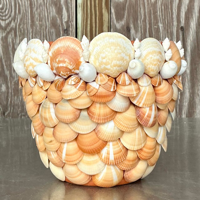 Coastal Vintage Coastal Shell Encrusted Planter For Sale - Image 3 of 4