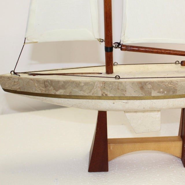 1980s 1980s Sailboat Model Tessellated Stone and Brass For Sale - Image 5 of 8