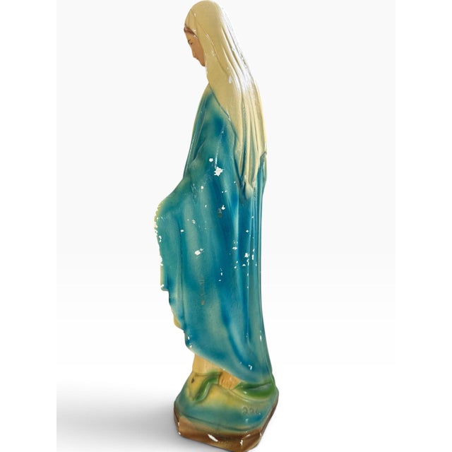 Vintage Madonna Statue, Hand Painted Ceramic Virgin Mary Figure, 16.5" For Sale - Image 4 of 7