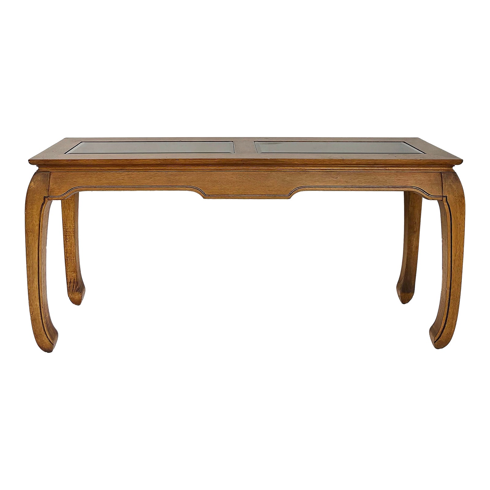 Asian Inspired Console Table, Beveled Glass Inset Tops, Late 20th ...