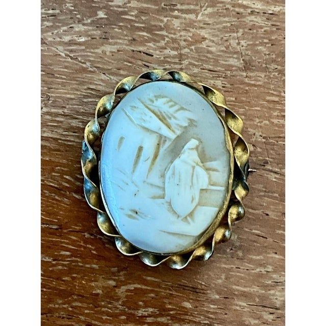 Metal Vintage Victorian Scenic Cameo Brooch For Sale - Image 7 of 12