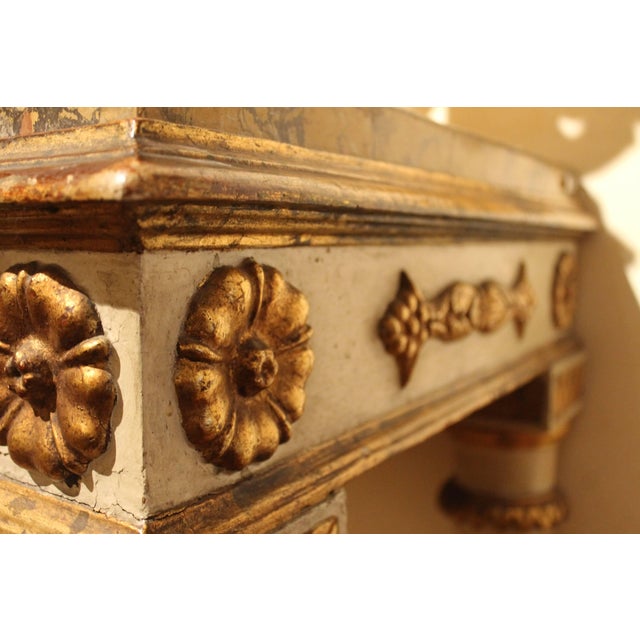 Cream Italian Louis XVI White Lacquer and Giltwood Console with Scagliola Siena Marble Top For Sale - Image 8 of 18
